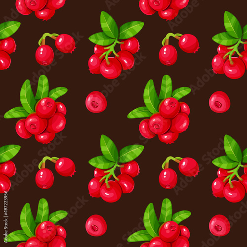 Lingonberry and leaves seamless pattern. Berry design for wrapping paper  textile  packaging  fabric.