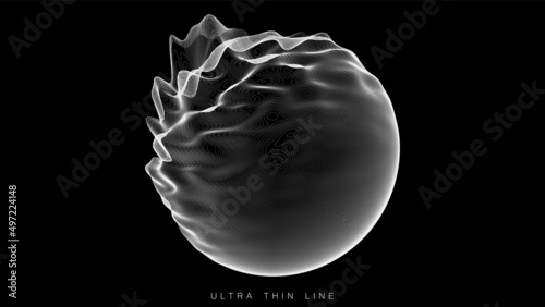 Distorted line spheres. Vector thin line glitch geometry.