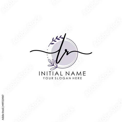 LR Luxury initial handwriting logo with flower template, logo for beauty, fashion, wedding, photography