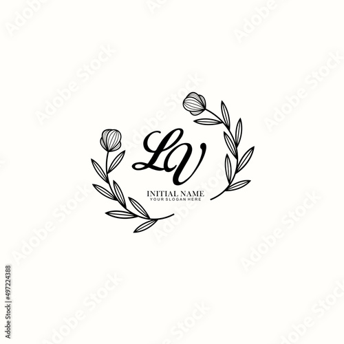 LV Initial letter handwriting and signature logo. Beauty vector initial logo .Fashion  boutique  floral and botanical