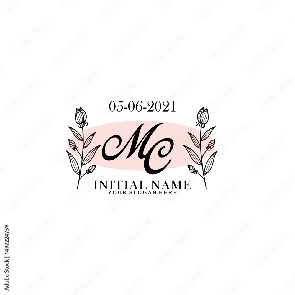 MC Initial letter handwriting and signature logo. Beauty vector initial logo .Fashion  boutique  floral and botanical