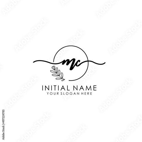 MC Luxury initial handwriting logo with flower template, logo for beauty, fashion, wedding, photography