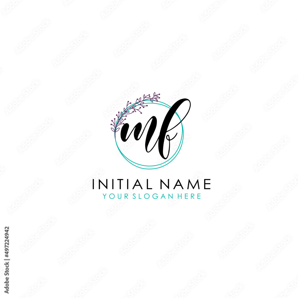 Fototapeta premium MF Initial letter handwriting and signature logo. Beauty vector initial logo .Fashion boutique floral and botanical