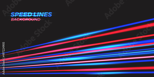 racing car moving fast with ray blue and red light trail blur effect for futuristic abstract background