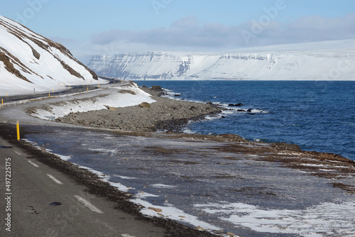 Winter landscape in Iceland of the Westfjorden along Isafjord