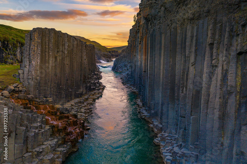 Studlagil Canyon in east Iceland at sunset
