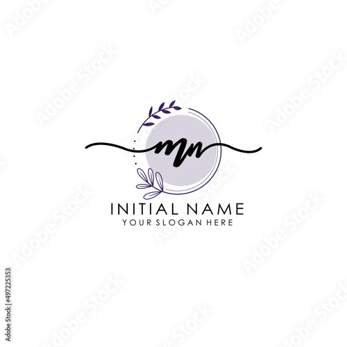 MN Luxury initial handwriting logo with flower template, logo for beauty, fashion, wedding, photography