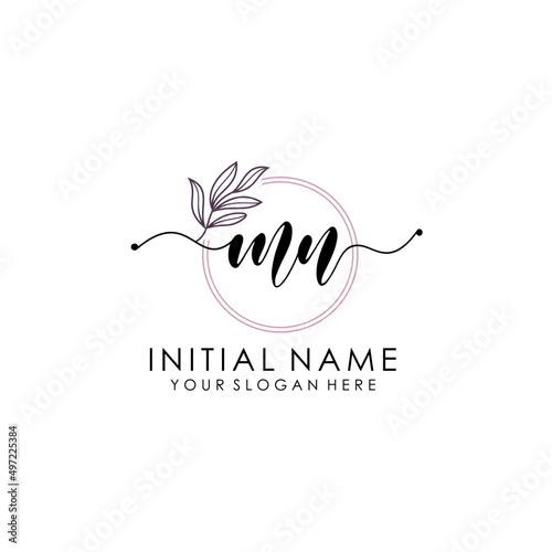 MN Luxury initial handwriting logo with flower template, logo for beauty, fashion, wedding, photography