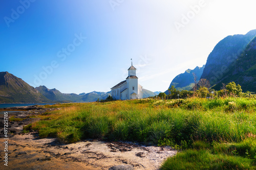 Gimsoy church on Lofoten Islands in Norway photo