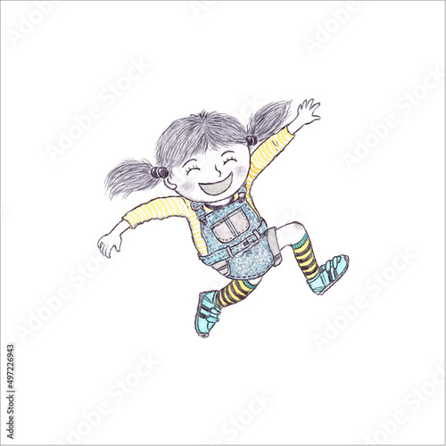 Jumping girl_1 on the white background, Girl, Jump, Jumping, Happy, Glad, Grateful, Joy, Joyful, Bright, Delight, Delightful