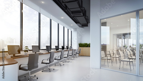 Modern office interior.Co working space.3d rendering
