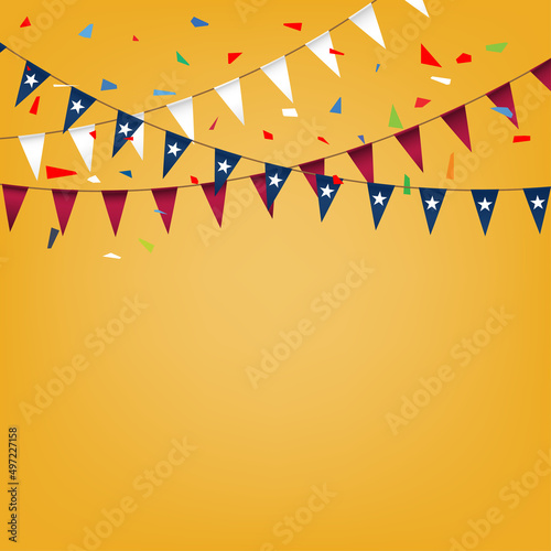 Colorful party flags for 4th July USA independence day decoration.