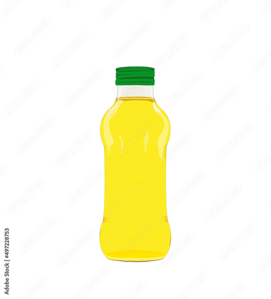Eine Flasche Öl ohne Etikett,
Vektor Illustration isoliert auf weißem Hintergrund
