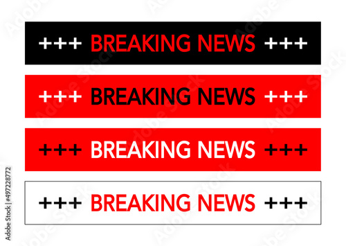 Schilder Set „BREAKING NEWS“ in verschiedene Farben, Text in englisch,
Wichtige Information!
Vektor Illustration isoliert auf weißem Hintergrund
