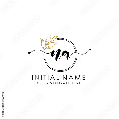 NA Luxury initial handwriting logo with flower template, logo for beauty, fashion, wedding, photography