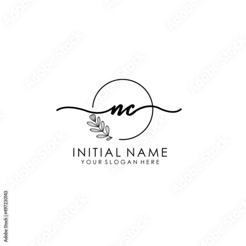 NC Luxury initial handwriting logo with flower template, logo for beauty, fashion, wedding, photography