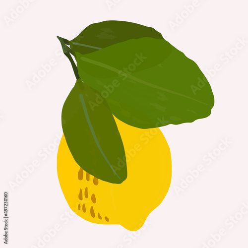 Lemons gouache flat illustrations. Green leaves and lemons isolated on light background for wrapping paper, wallpaper