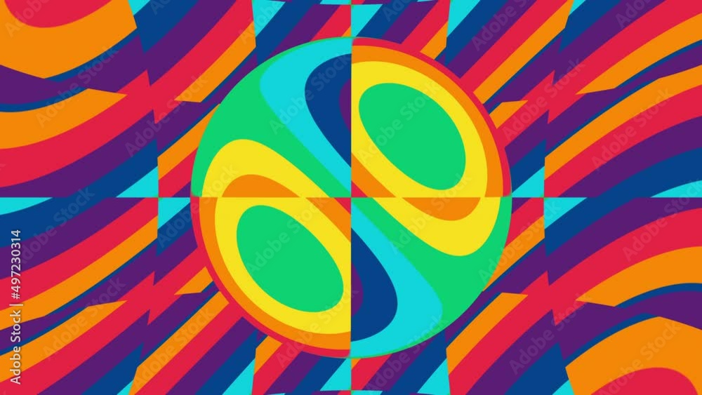 Abstract rainbow pattern with distorted stripes. Seamless loop animation with rainbow lines
