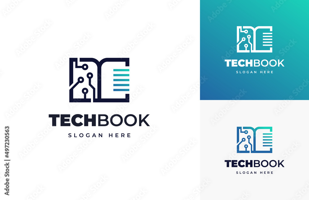 Tech data book digital circuit wire connect vector logo design, Creative modern education book document logo design Tech data book digital circuit wire connect vector logo design, Creative modern education book document logo design
