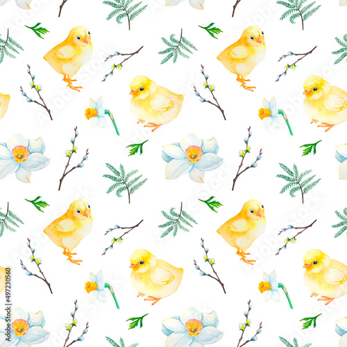 Colorful easter seamless patterns. Easter set. Watercolor illustration on white background
