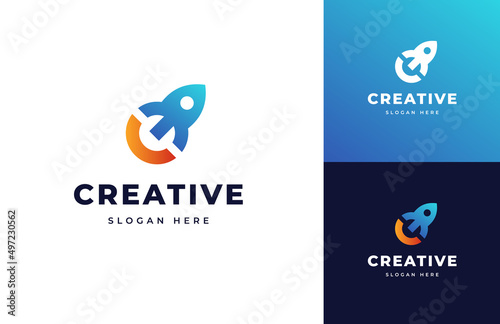 Creative rocket flight startup fly launch vector logo design, Letter C rocket space takeoff up logo design