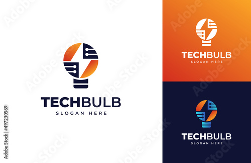 Light bulb thunderbolt flash vector logo design, Creative technology bulb electricity logo design