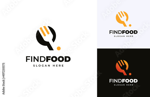 Find food direction restaurant cutlery vector logo design, Modern digital map point cook fork spoon logo design