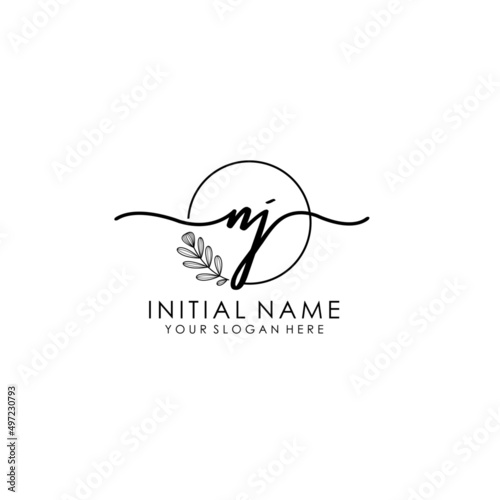 NJ Luxury initial handwriting logo with flower template, logo for beauty, fashion, wedding, photography