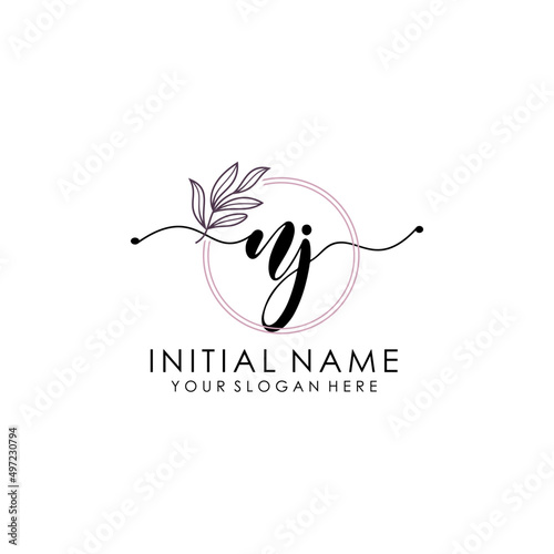 NJ Luxury initial handwriting logo with flower template, logo for beauty, fashion, wedding, photography