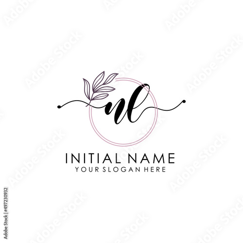 NL Luxury initial handwriting logo with flower template, logo for beauty, fashion, wedding, photography