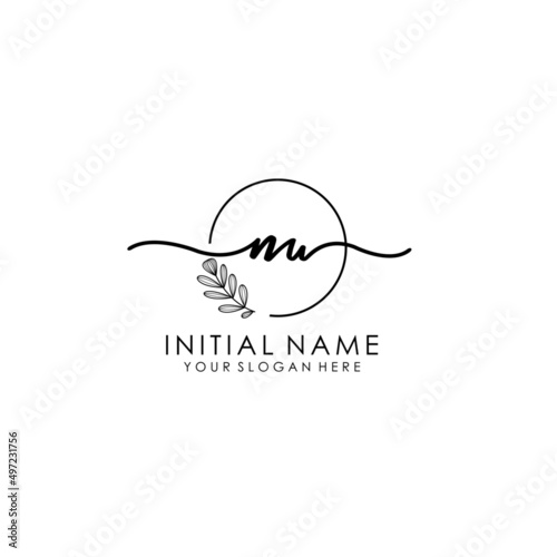 NU Luxury initial handwriting logo with flower template, logo for beauty, fashion, wedding, photography