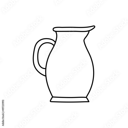 Carafe. Kitchenware sketch. Doodle line vector kitchen utensil. Hand drawn illustration. Black and white outline icon