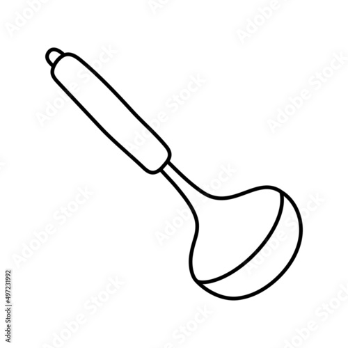 Soup ladle. Kitchenware sketch. Doodle line vector kitchen utensil and tool. Cutlery