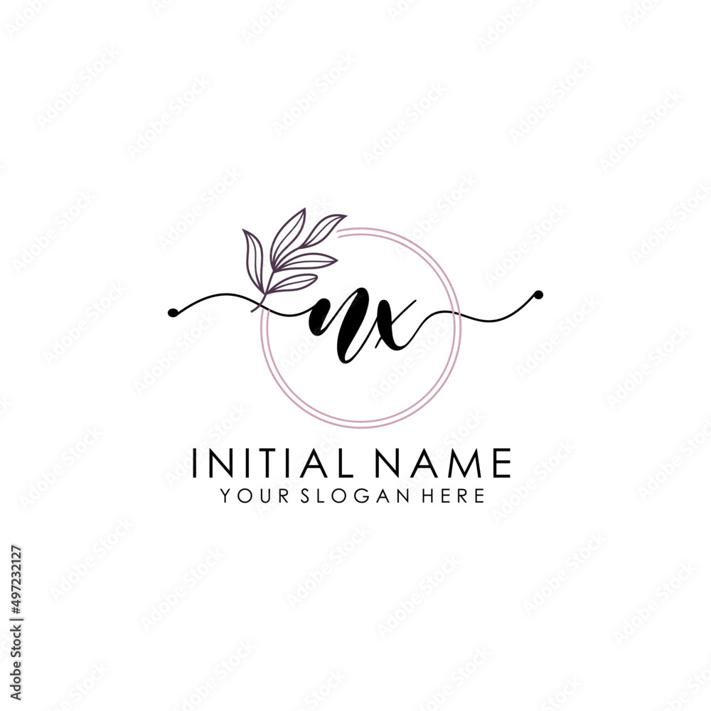 NX Luxury initial handwriting logo with flower template, logo for beauty, fashion, wedding, photography NX Luxury initial handwriting logo with flower template, logo for beauty, fashion, wedding, photography