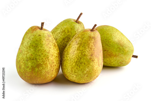 Juicy fresh ripe Comice pears, isolated on white background.