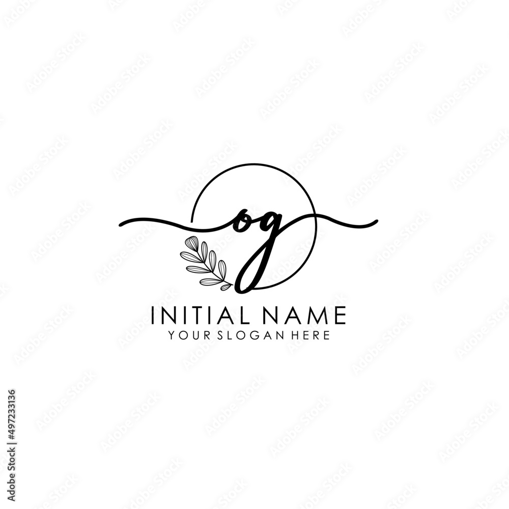 OG Luxury initial handwriting logo with flower template, logo for beauty, fashion, wedding, photography