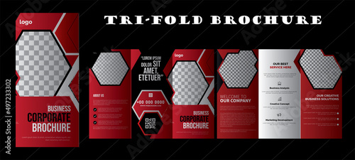 Tri-Fold Brochure Template, Brochure, Design Photography Portfolio trifold, vector template brochures, flyers, presentations, leaflet, magazine a4 size. Black and Red geometric elements trifold flyer.