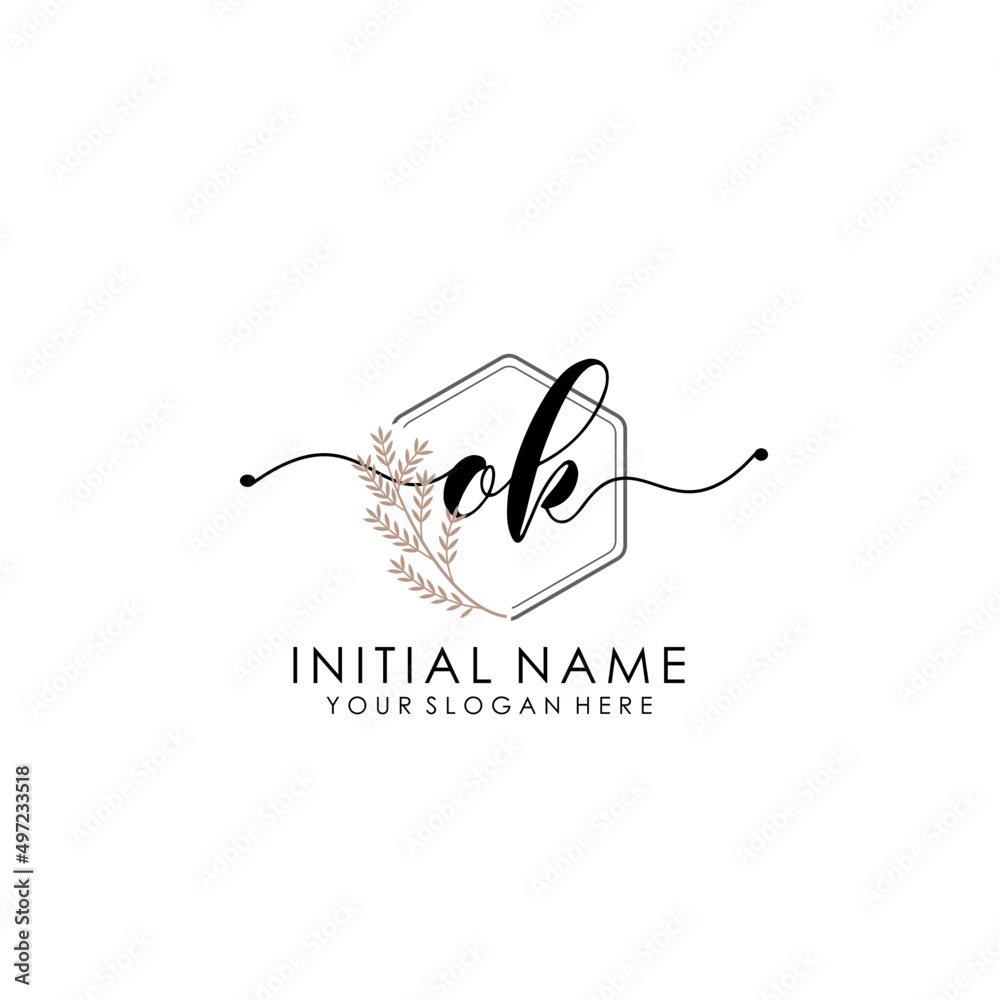OK Luxury initial handwriting logo with flower template, logo for beauty, fashion, wedding, photography