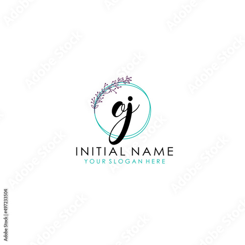 OJ Initial letter handwriting and signature logo. Beauty vector initial logo .Fashion boutique floral and botanical