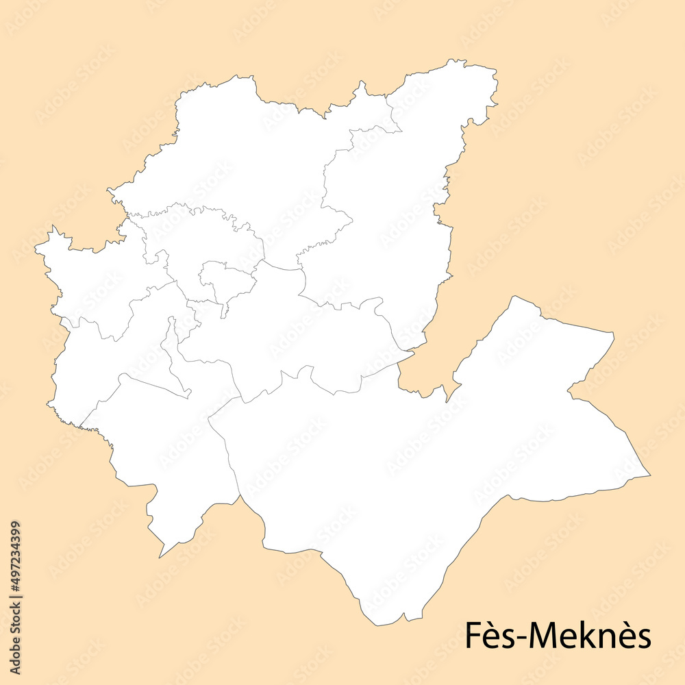High Quality map of Fes-Meknes is a province of Morocco