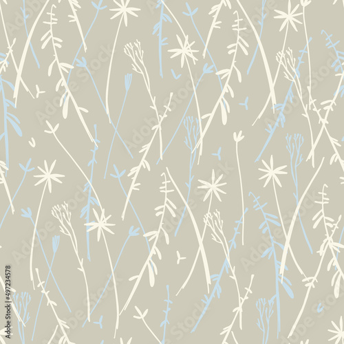 Seamless pattern with pinstripes of hand drawn herbs for surface design, textile, fashion industry and other design projects.