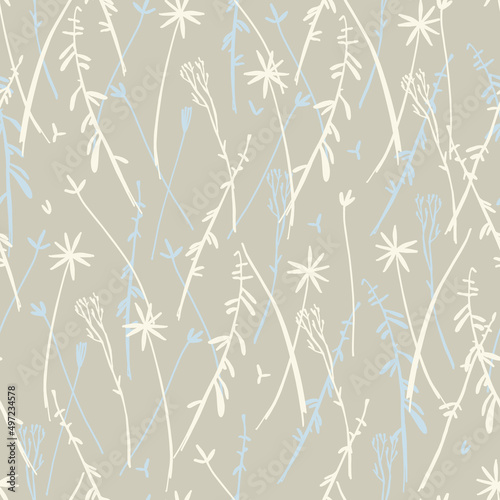 Fototapeta Naklejka Na Ścianę i Meble -  Seamless pattern with pinstripes of hand drawn herbs for surface design, textile, fashion industry and other design projects.