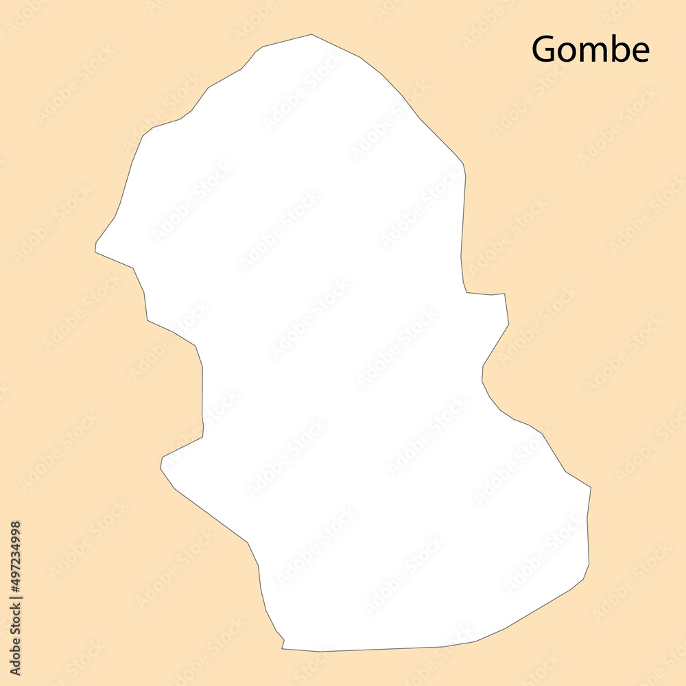 High Quality map of Gombe is a region of Nigeria