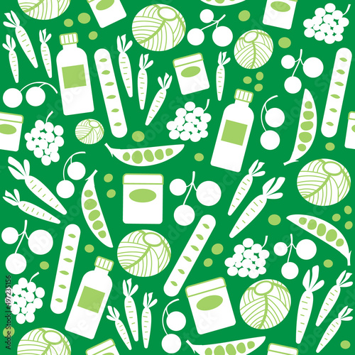 Seamless pattern with food items. Organic food, fresh vegetables.