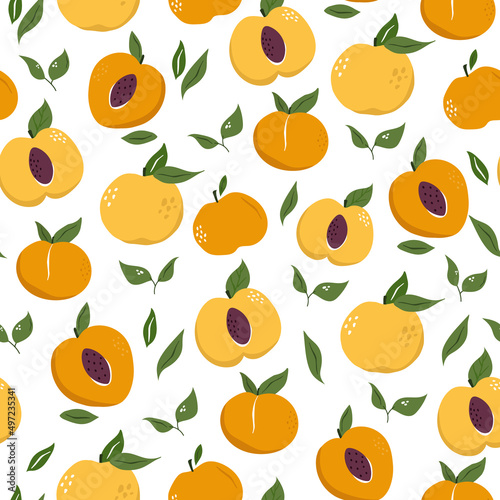 Seamless pattern with colorful apricots and peaches