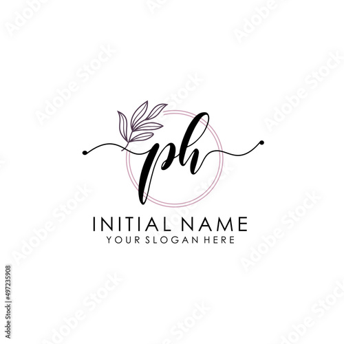 PH Luxury initial handwriting logo with flower template, logo for beauty, fashion, wedding, photography