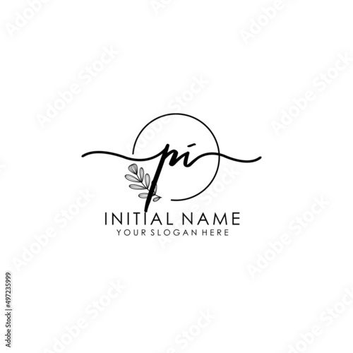 PI Luxury initial handwriting logo with flower template, logo for beauty, fashion, wedding, photography