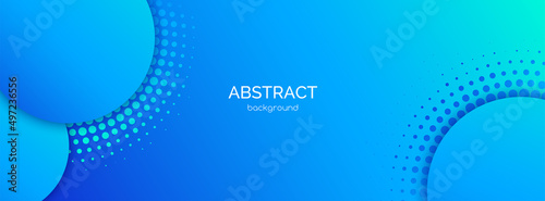 Blue abstract vector long banner template. Minimal business background with circles, halftone and copy space for text. Facebook header