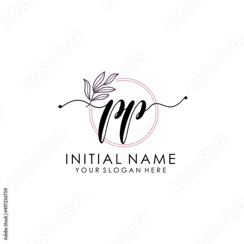 PP Luxury initial handwriting logo with flower template, logo for beauty, fashion, wedding, photography