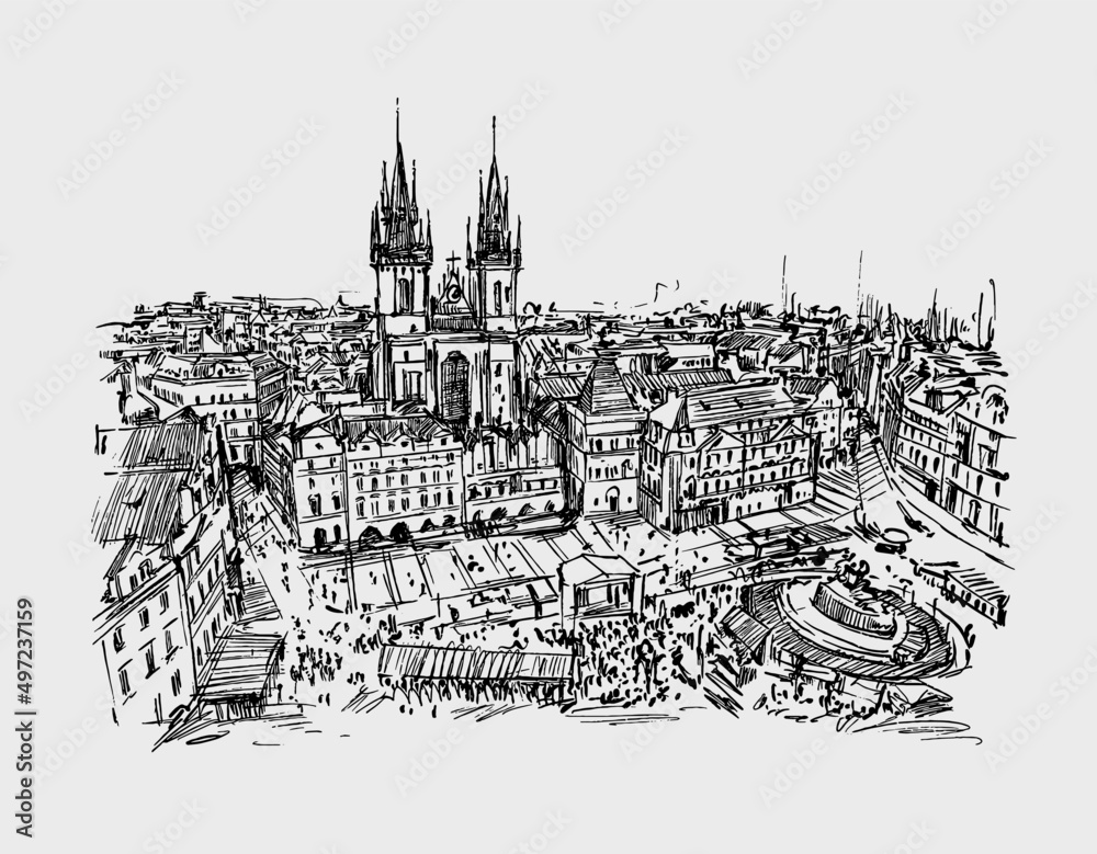 Sketch of Kyiv city in Ukraine before war hand draw